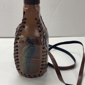 Vintage Hand Crafted Leather Wrapped Decanter Bottle From Columbia, Collectible